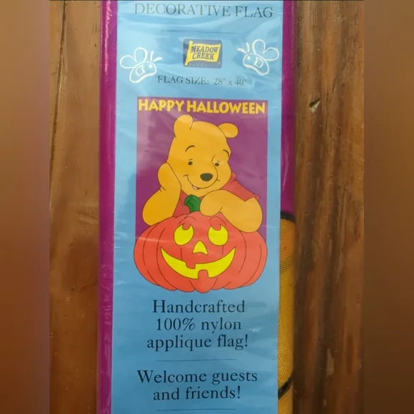 Disney Winnie the Pooh - Pooh On Pumpkin "Happy Halloween" Decorative Flag - Picture 1 of 4